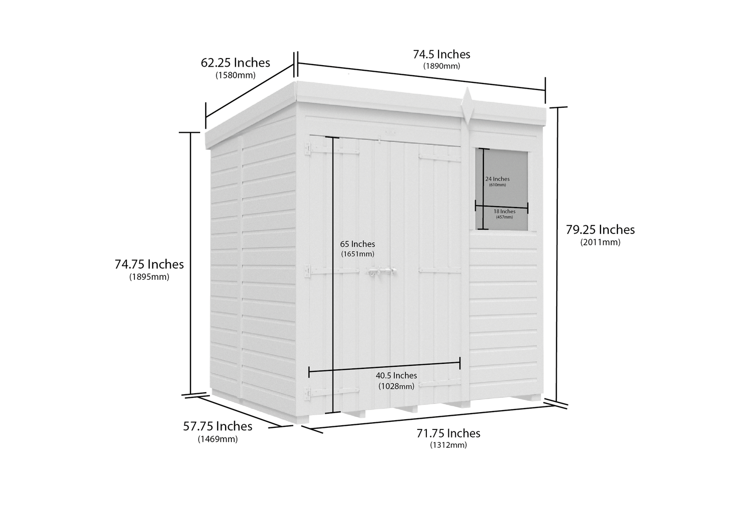 6 x 5 Pent Shed (Double Door, With Windows) - view 2