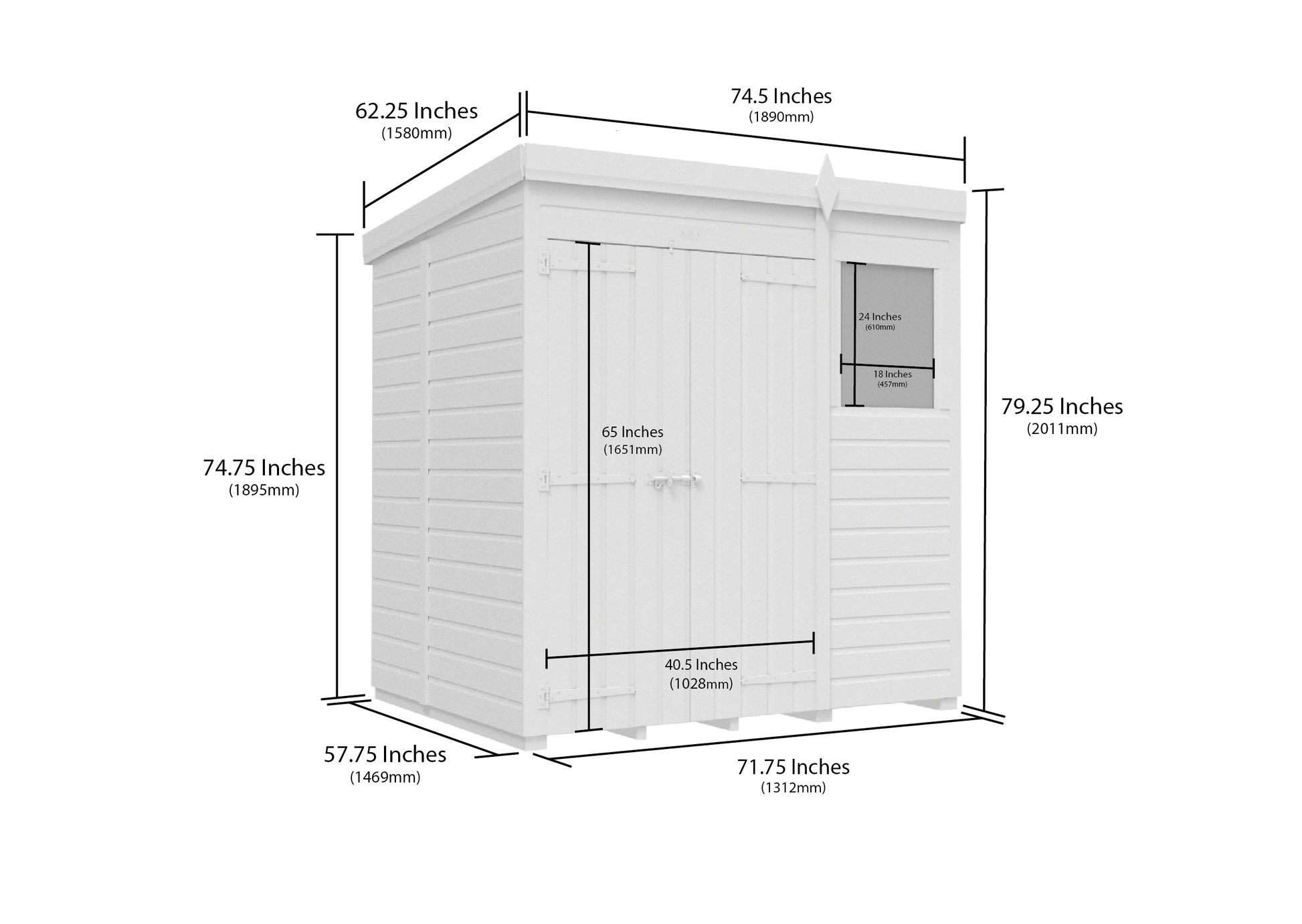 6 x 5 Pent Shed (Double Door, With Windows) - view 2