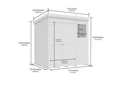 6 x 5 Pent Shed (Double Door, With Windows) - view 2
