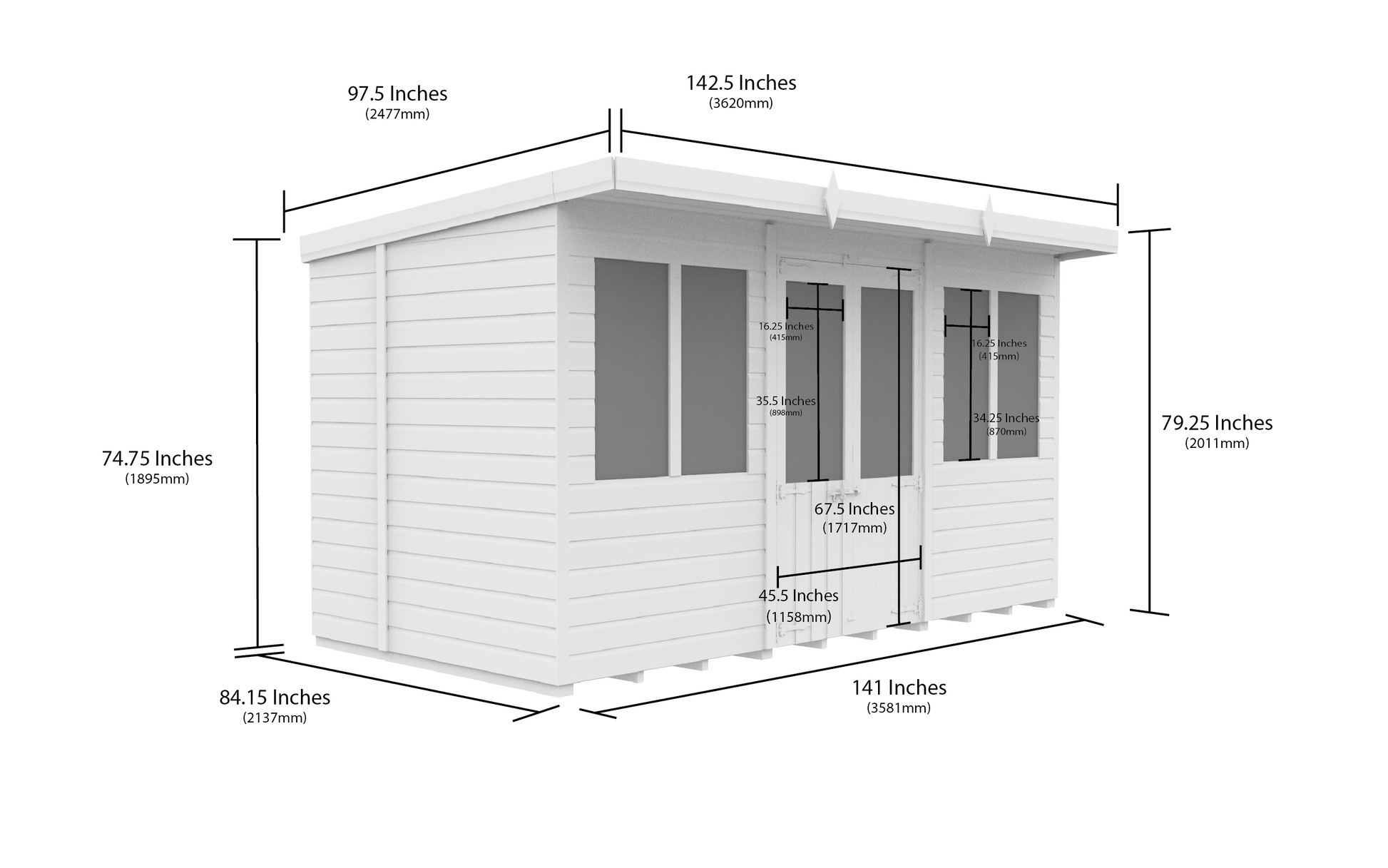 12 x 7 Pent Summer House - view 3