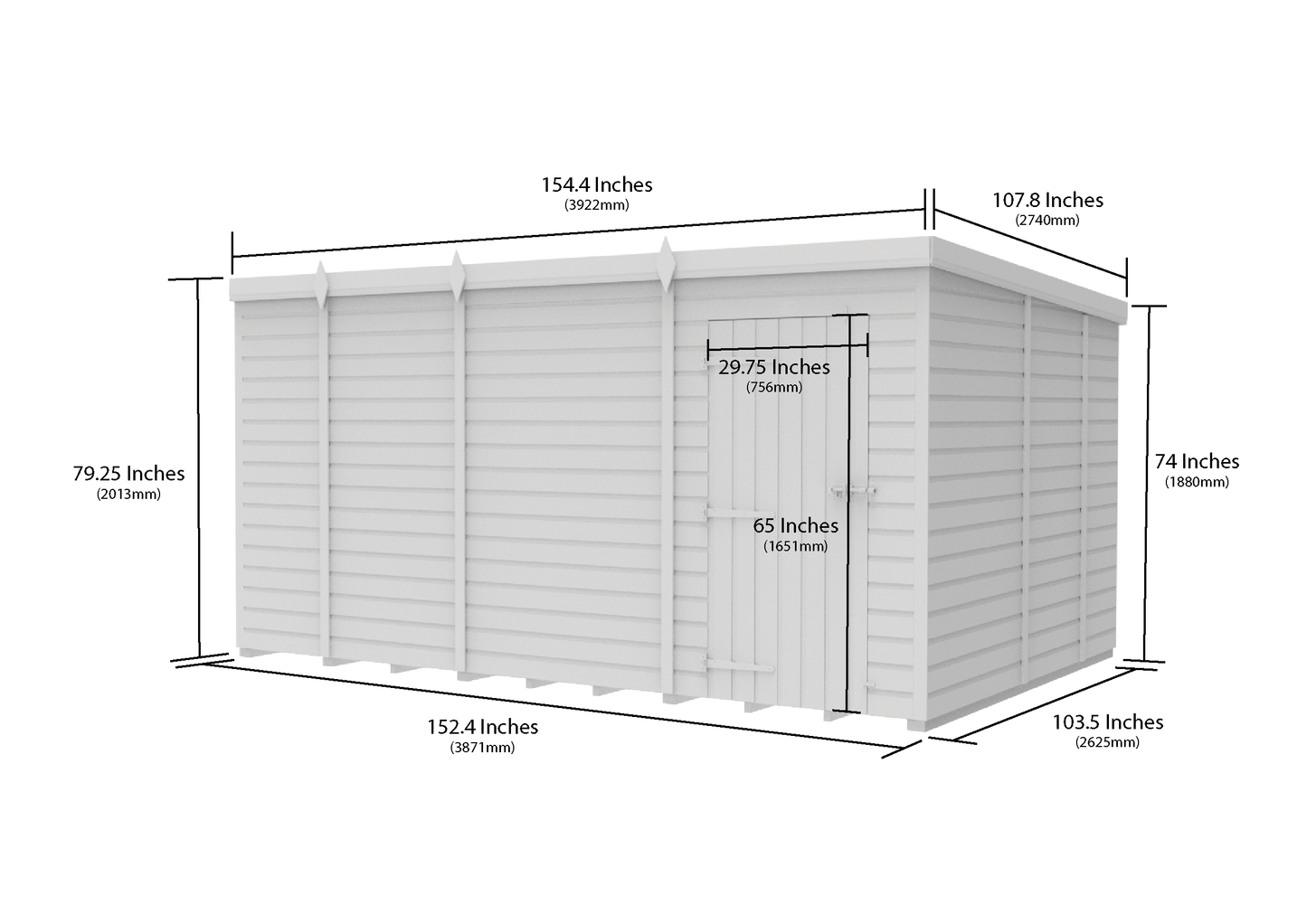 13 x 9 Pent Shed (Single Door, No Windows) - Pent Shed