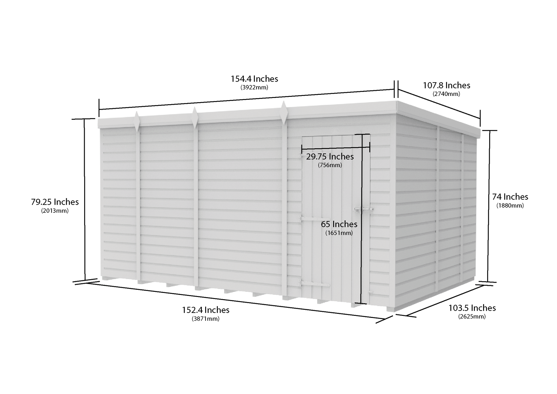 13 x 9 Pent Shed (Single Door, No Windows) - Pent Shed