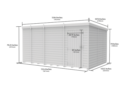 13 x 9 Pent Shed (Single Door, No Windows) - Pent Shed