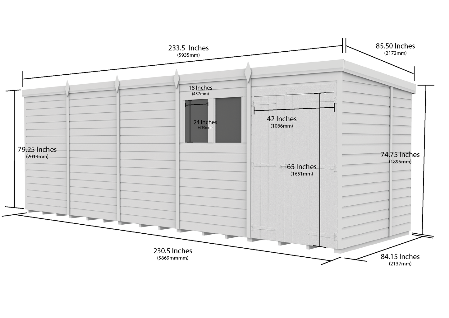 20 x 7 Pent Shed (Double Door, With Windows) - view 2