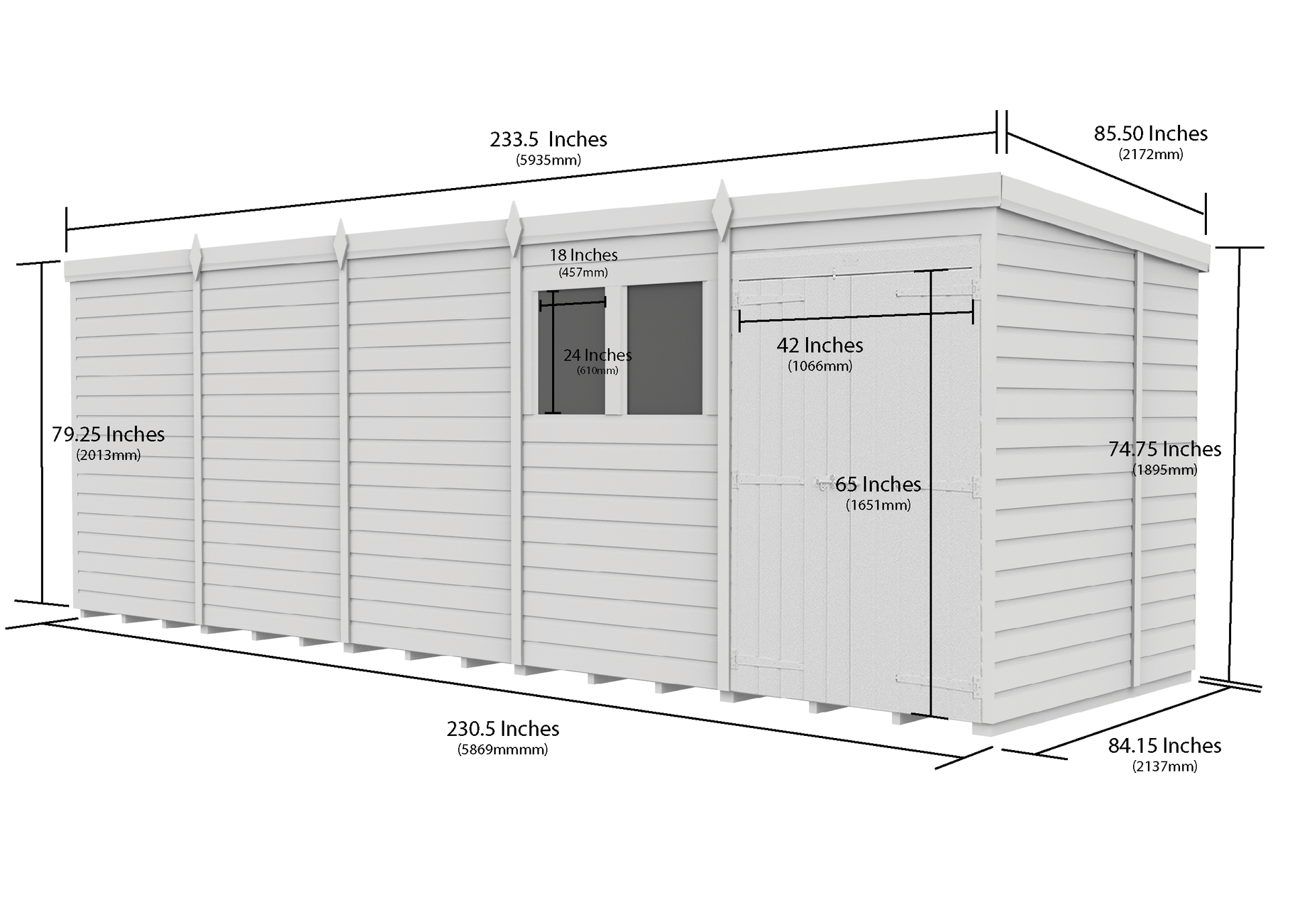 20 x 7 Pent Shed (Double Door, With Windows) - view 2