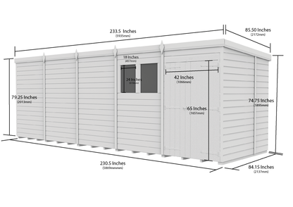 20 x 7 Pent Shed (Double Door, With Windows) - view 2