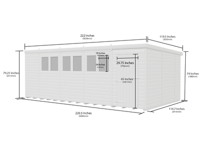 19 x 10 Pent Shed (Double Door, With Windows) - view 6