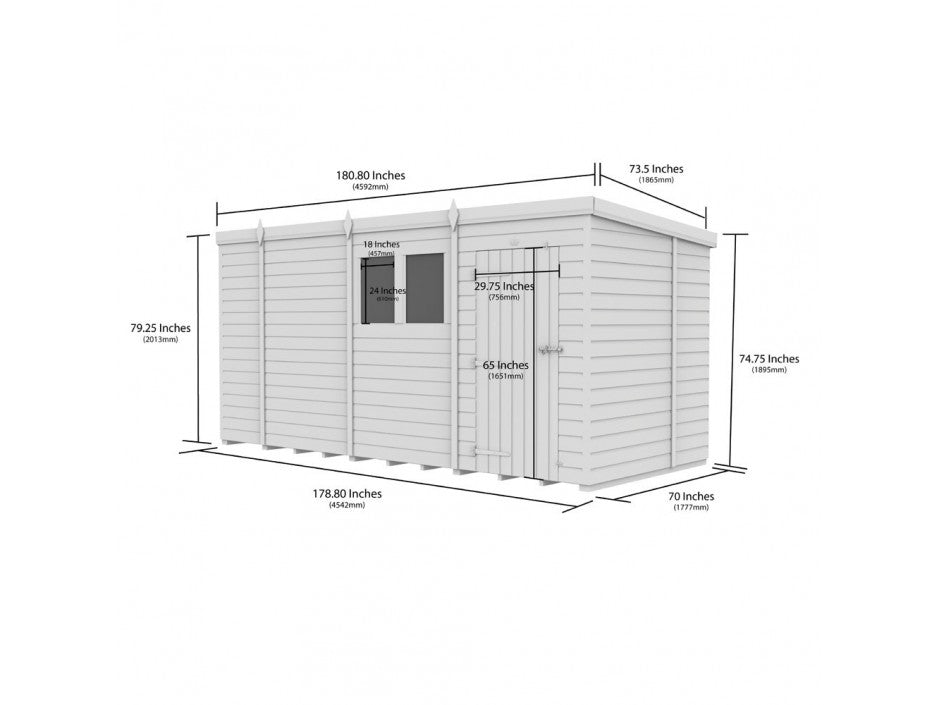 15 x 6 Pent Shed (Double Door, No Windows) - view 3