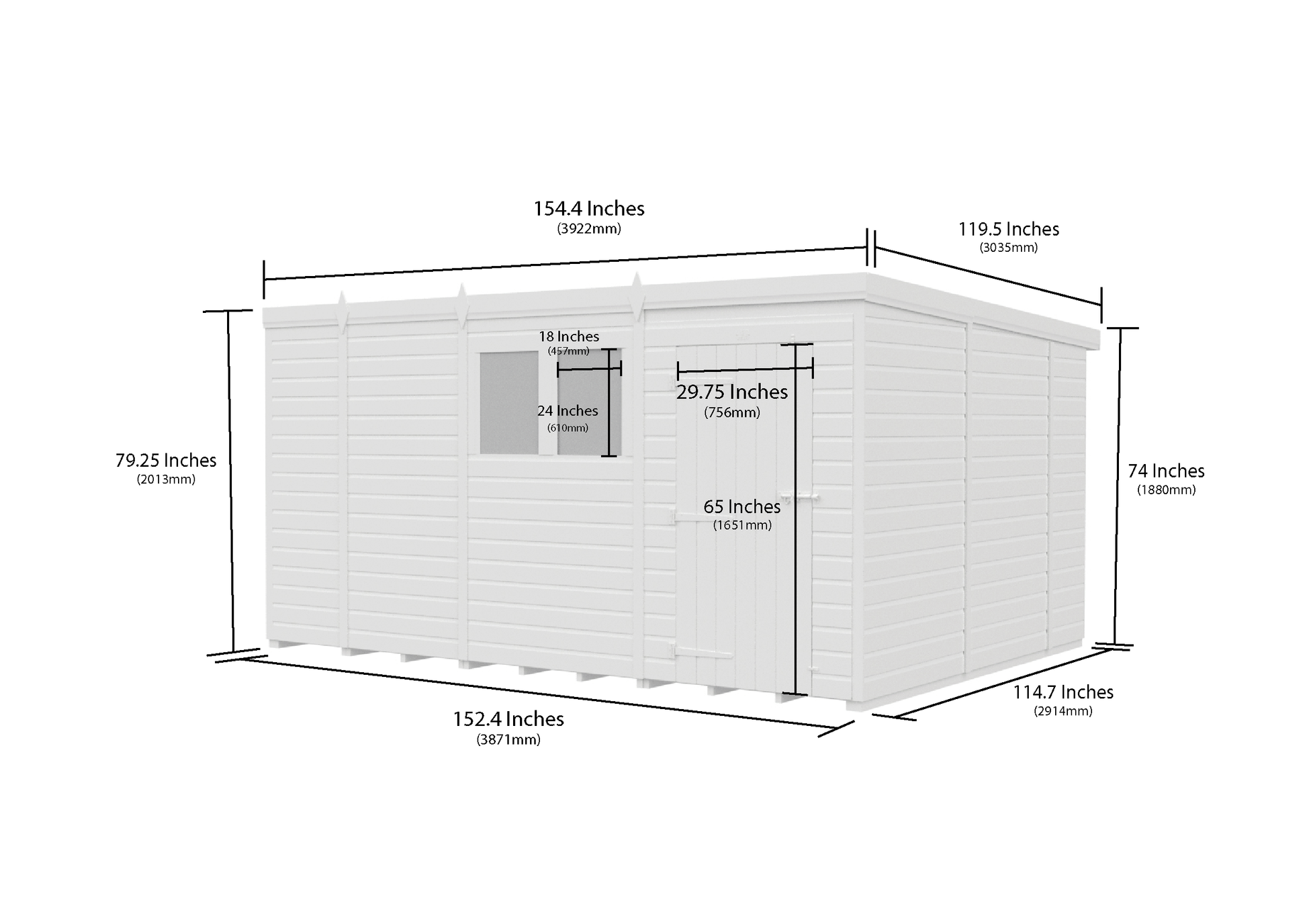 13 x 10 Pent Shed (Single Door, With Windows) - view 5