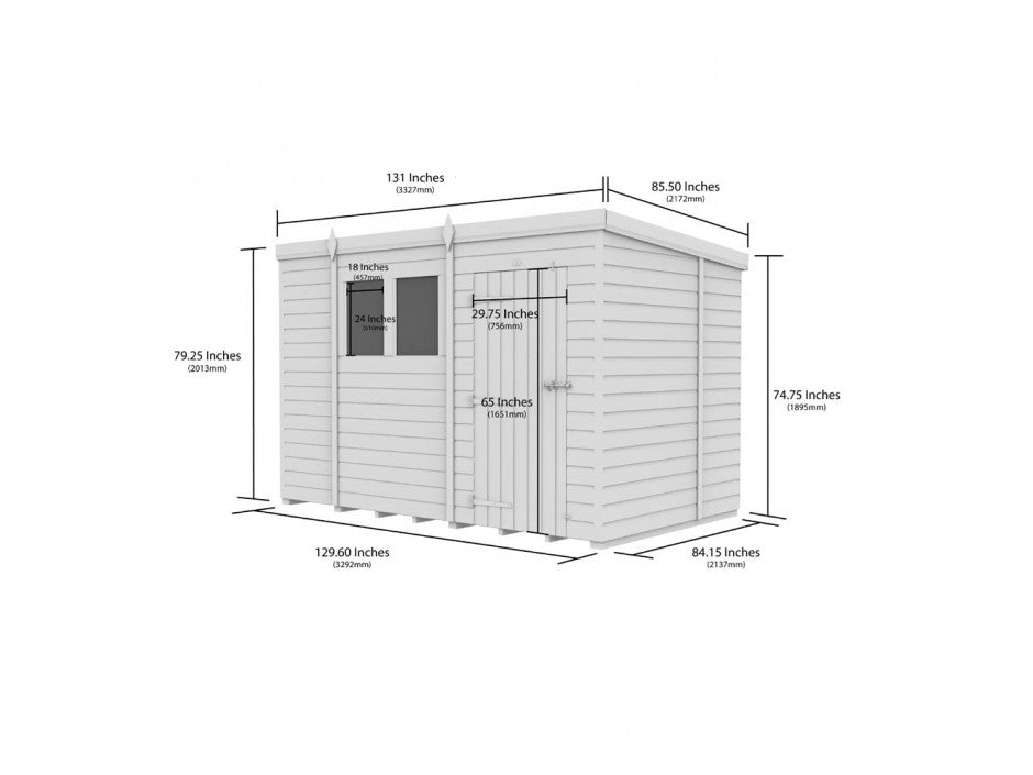 11 x 7 Pent Shed (Double Door, No Windows) - view 4