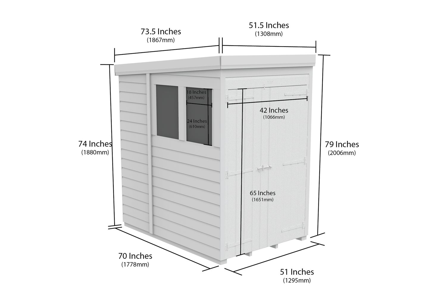 4 x 6 Pent Shed (Double Door, With Windows) - view 3