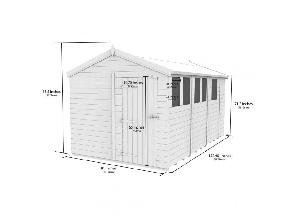 8 x 13 Apex Shed (Single Door, No Windows) - view 3