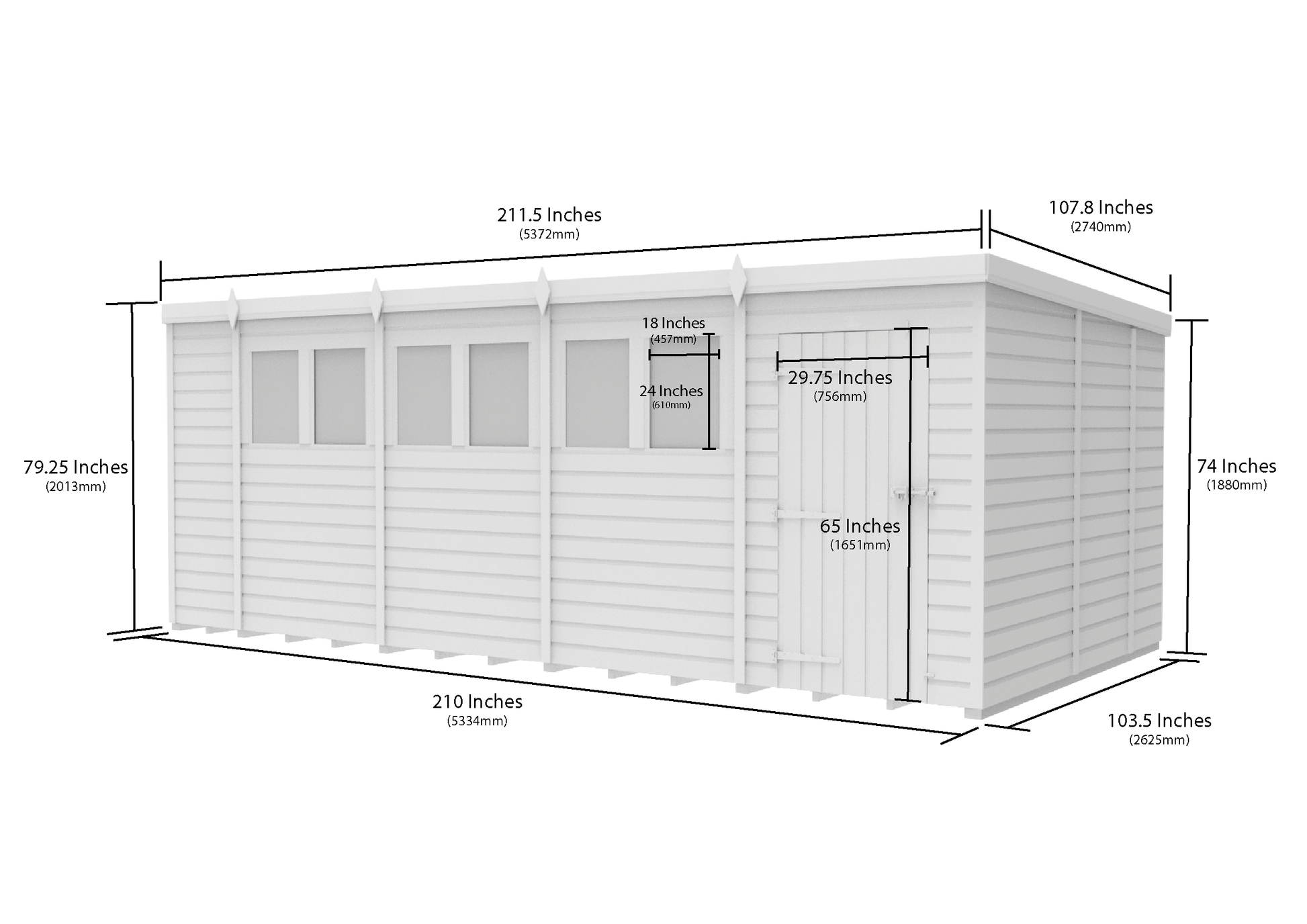18 x 9 Pent Shed (Single Door, With Windows) - view 5