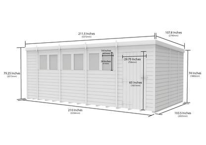 18 x 9 Pent Shed (Single Door, With Windows) - view 5