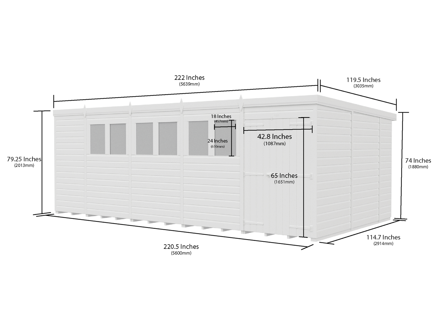 19 x 10 Pent Shed (Double Door, No Windows) - view 6