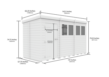 12 x 5 Pent Shed (Double Door, No Windows) - view 3