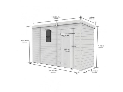 9 x 4 Pent Shed (Single Door, No Windows) - view 3