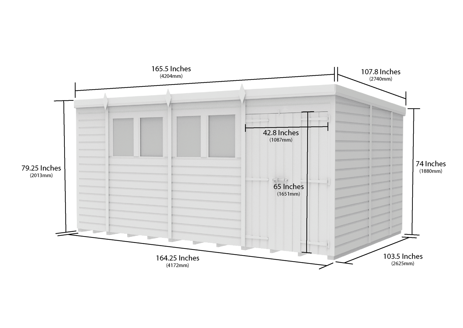 14 x 9 Pent Shed (Double Door, With Windows) - view 3