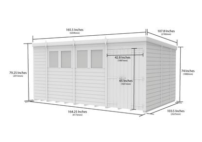 14 x 9 Pent Shed (Double Door, With Windows) - view 3