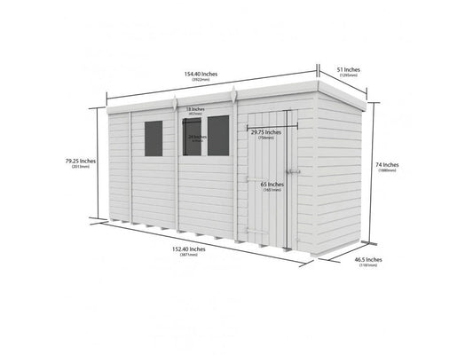 13 x 4 Pent Shed (Double Door, With Windows) - Pent Shed