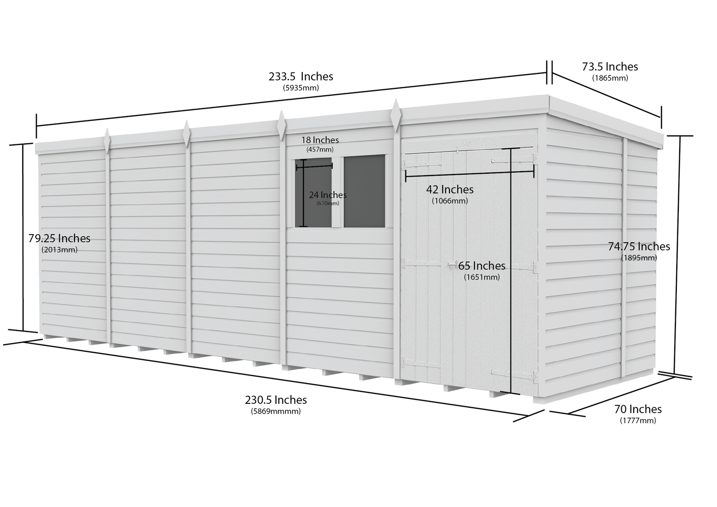 20 x 6 Pent Shed (Double Door, With Windows) - view 3