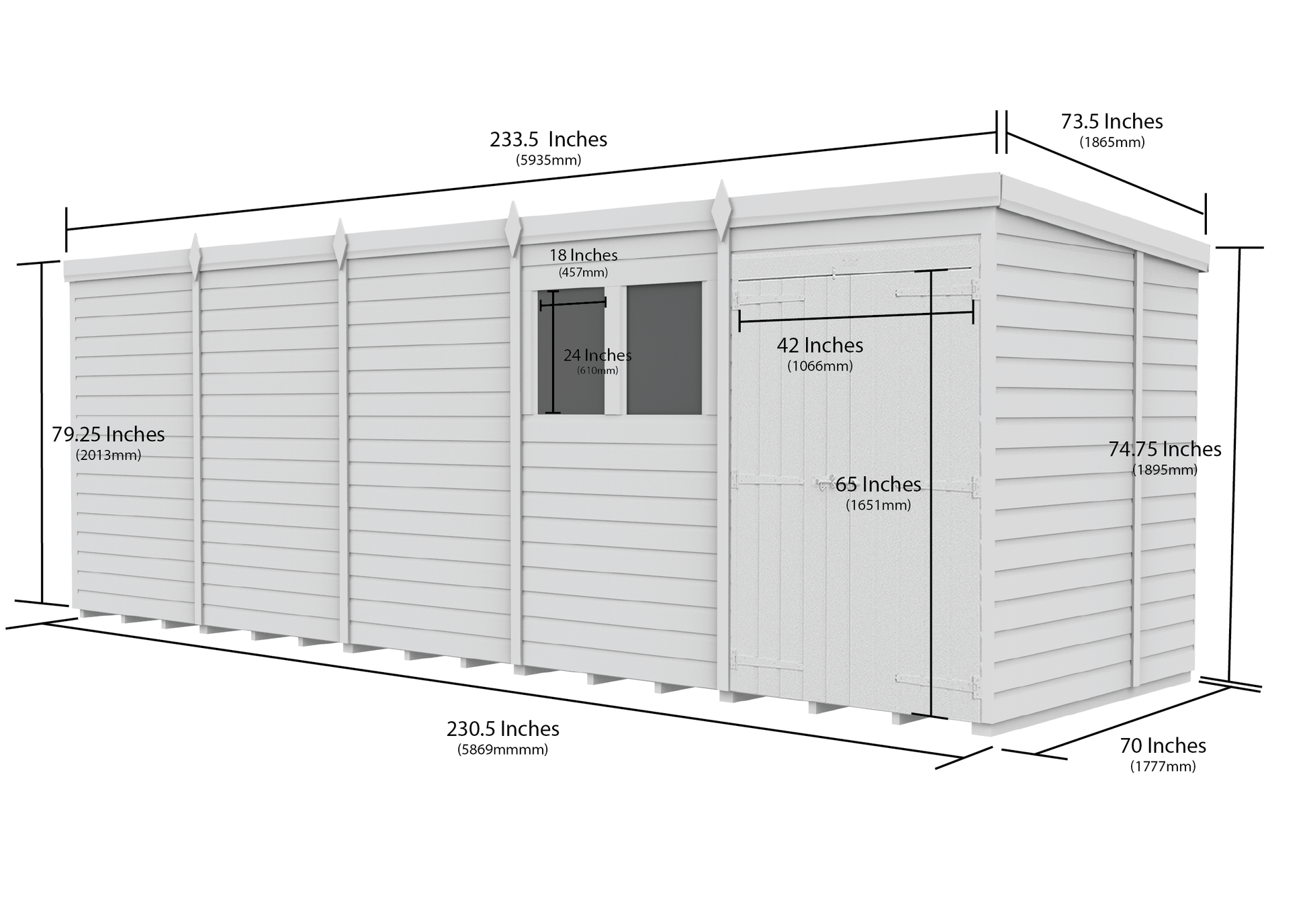 20 x 6 Pent Shed (Double Door, With Windows) - view 3