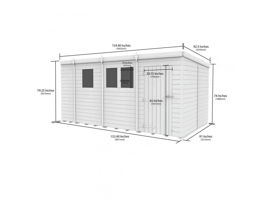13 x 8 Pent Shed (Single Door, No Windows) - view 5