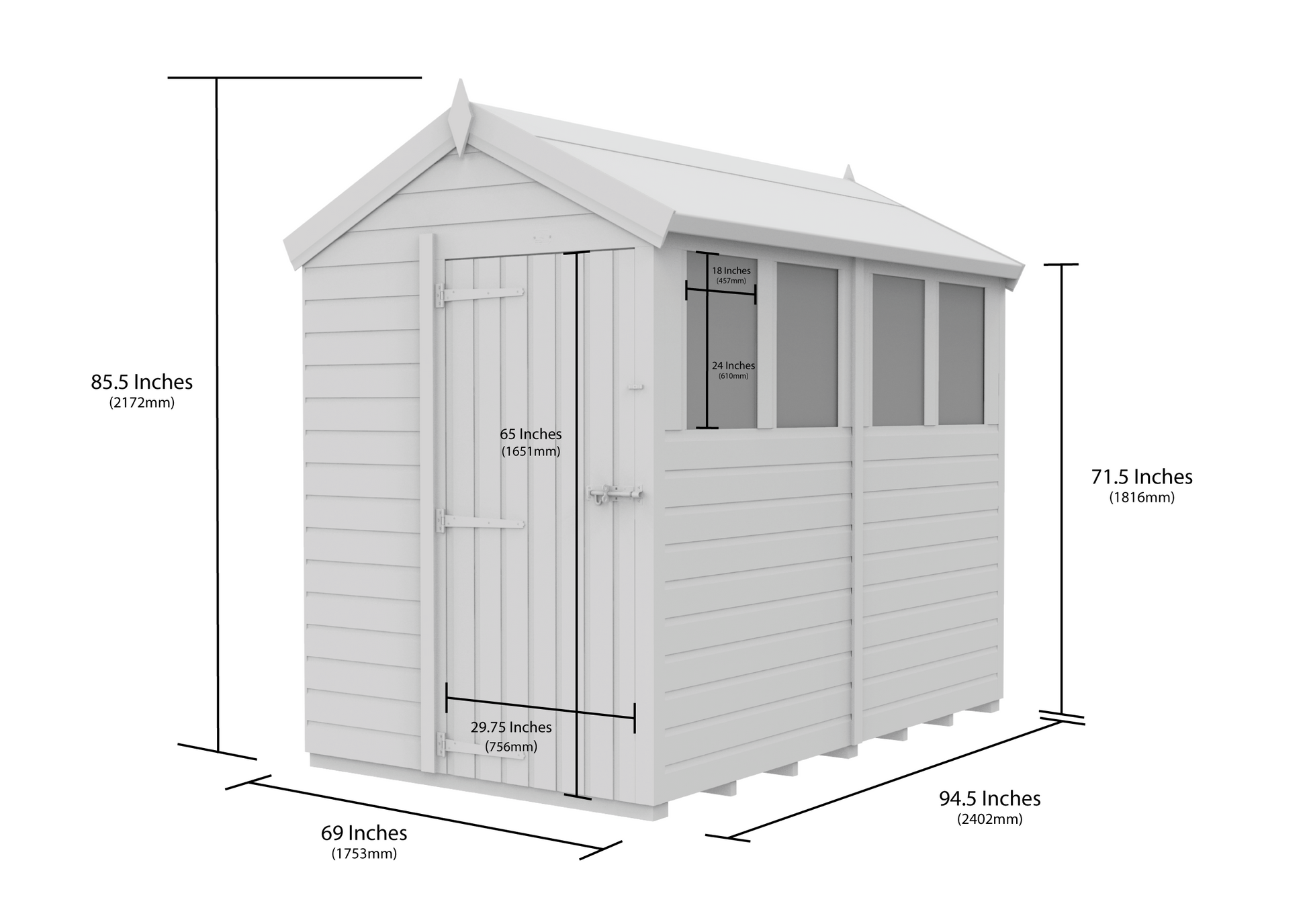 5 x 8 Apex Shed (Single Door, With Windows) - view 4
