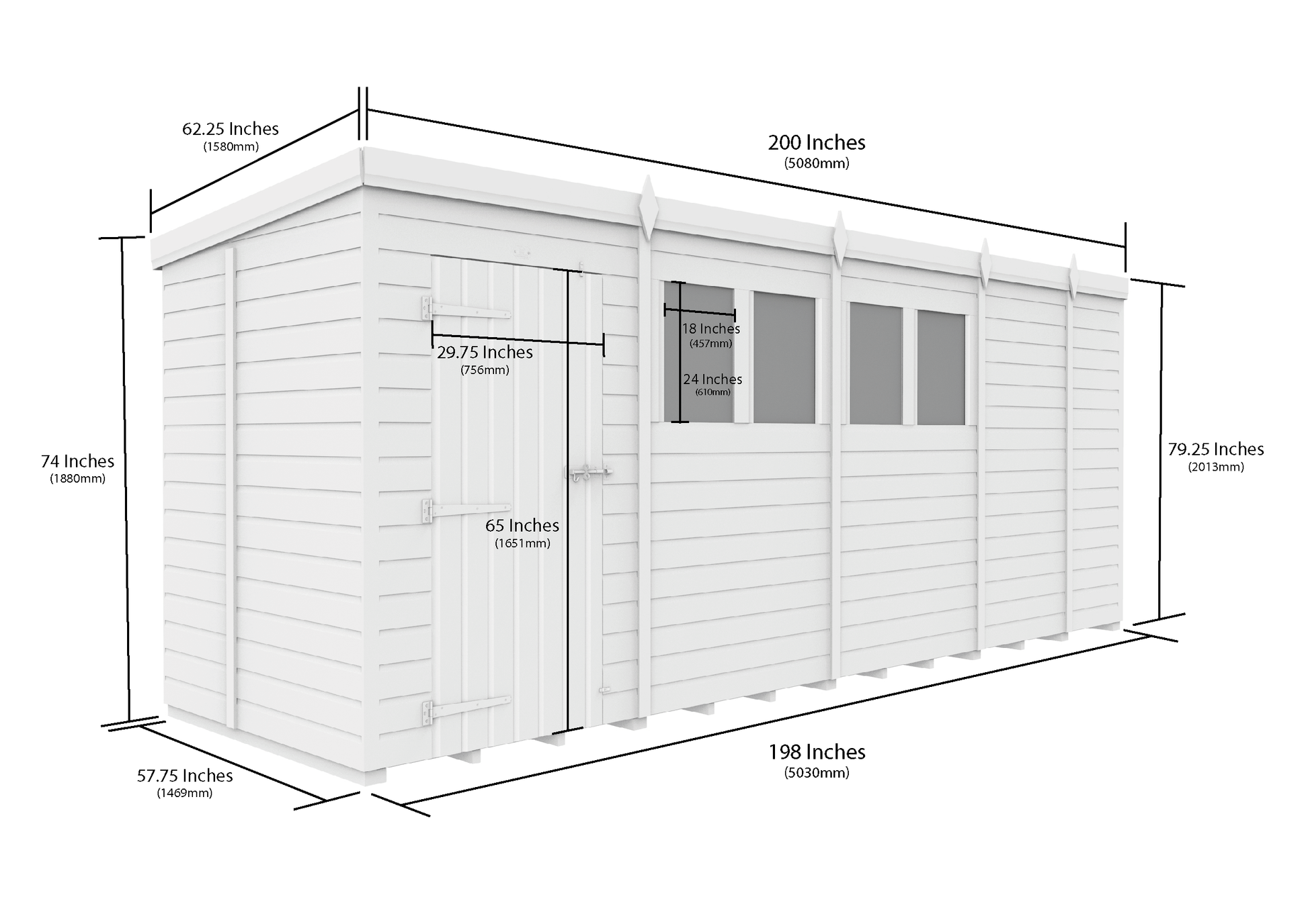 17 x 5 Pent Shed (Double Door, No Windows) - view 4