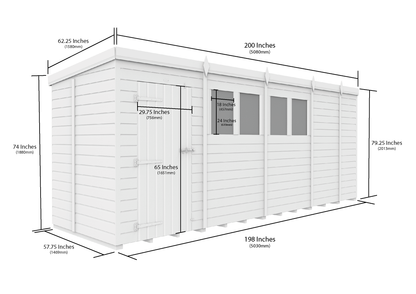 17 x 5 Pent Shed (Double Door, No Windows) - view 4