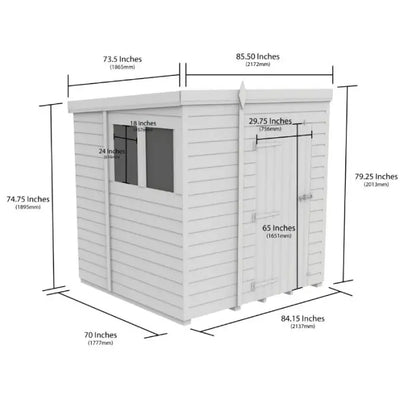 7 x 6 Pent Shed (Double Door, No Windows) - view 4