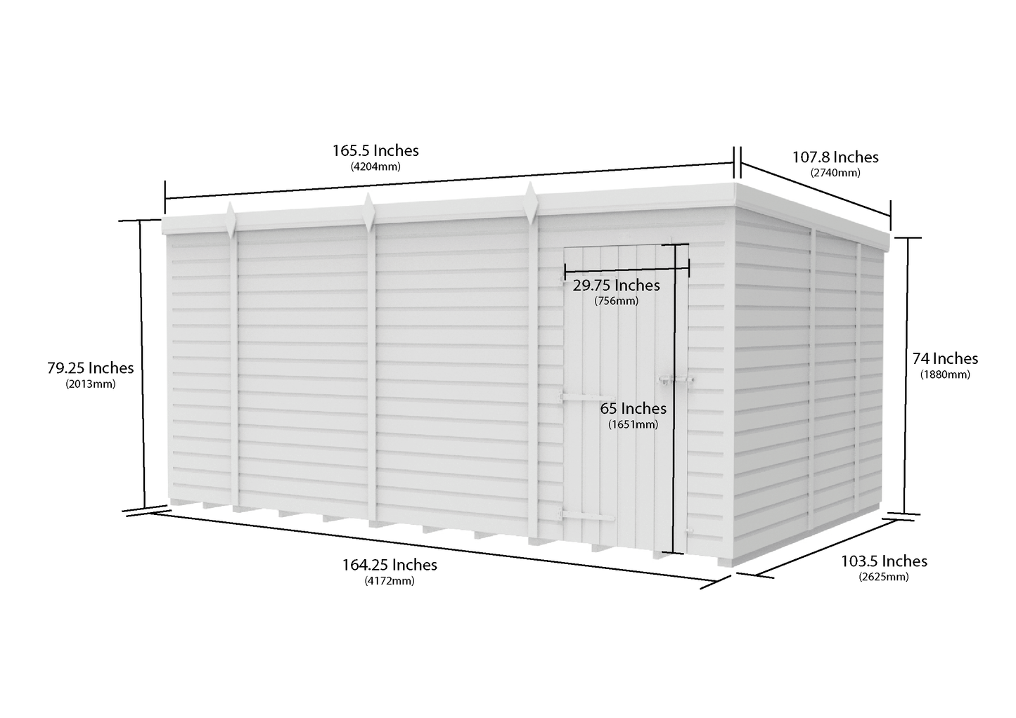 14 x 9 Pent Shed (Single Door, No Windows) - view 3
