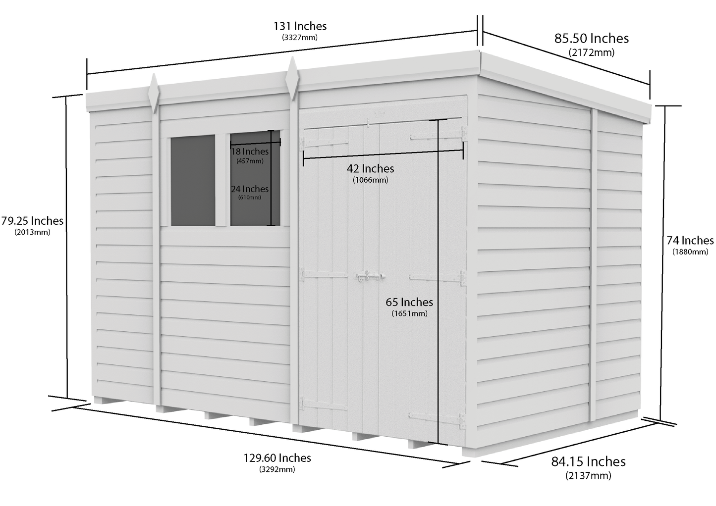 11 x 7 Pent Shed (Double Door, With Windows) - Pent Shed