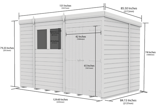 11 x 7 Pent Shed (Double Door, With Windows) - Pent Shed