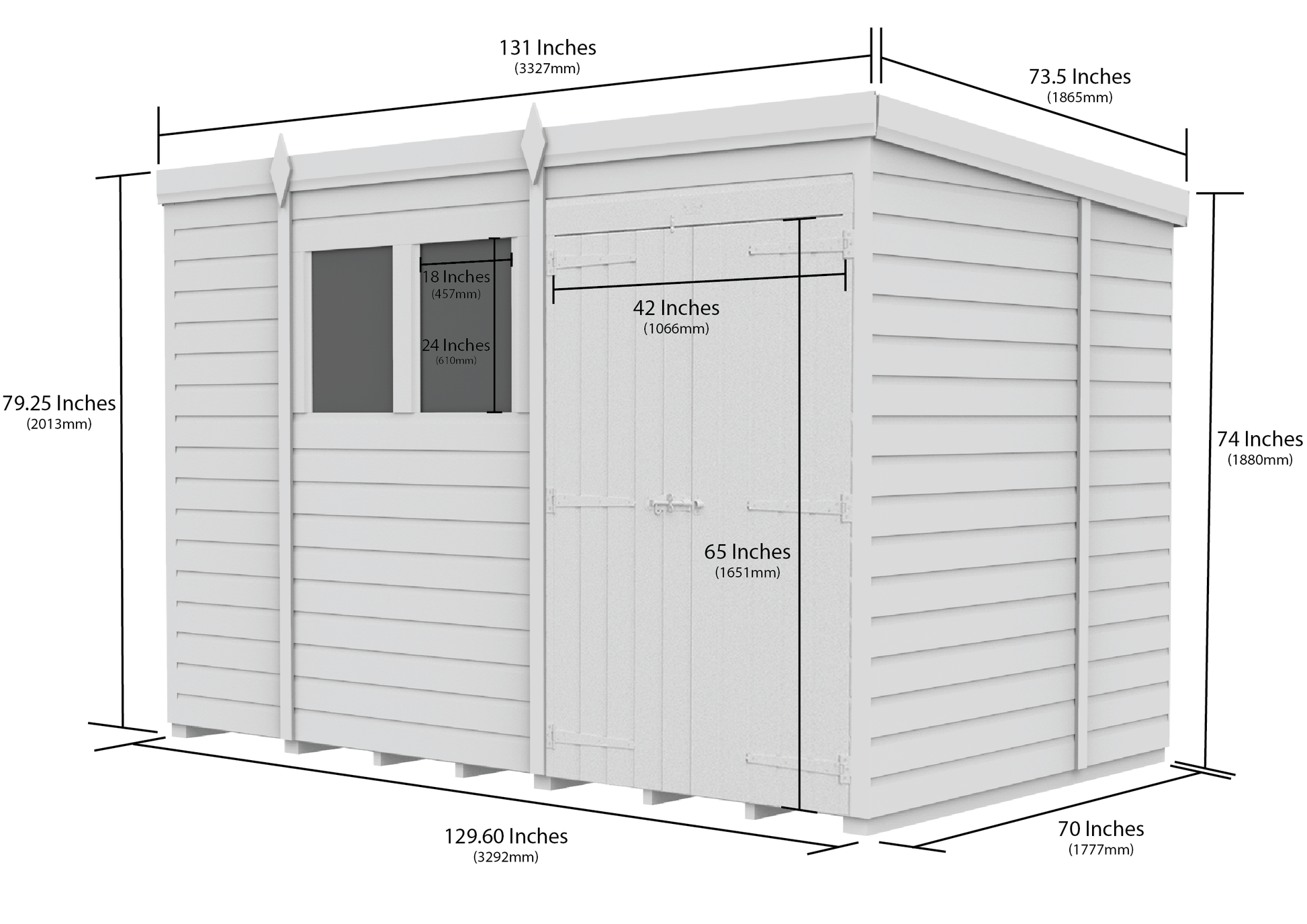 11 x 6 Pent Shed (Double Door, No Windows) - view 3