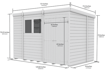11 x 6 Pent Shed (Double Door, No Windows) - view 3