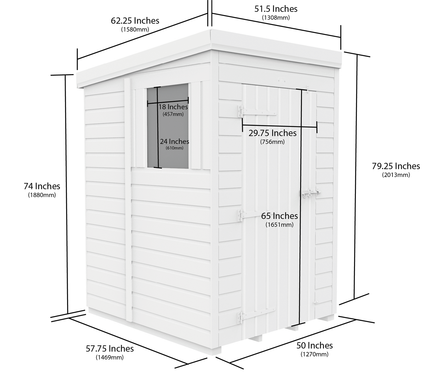 4 x 5 Pent Shed (Double Door, No Windows) - Pent Shed