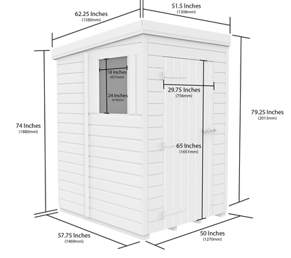 4 x 5 Pent Shed (Double Door, No Windows) - Pent Shed