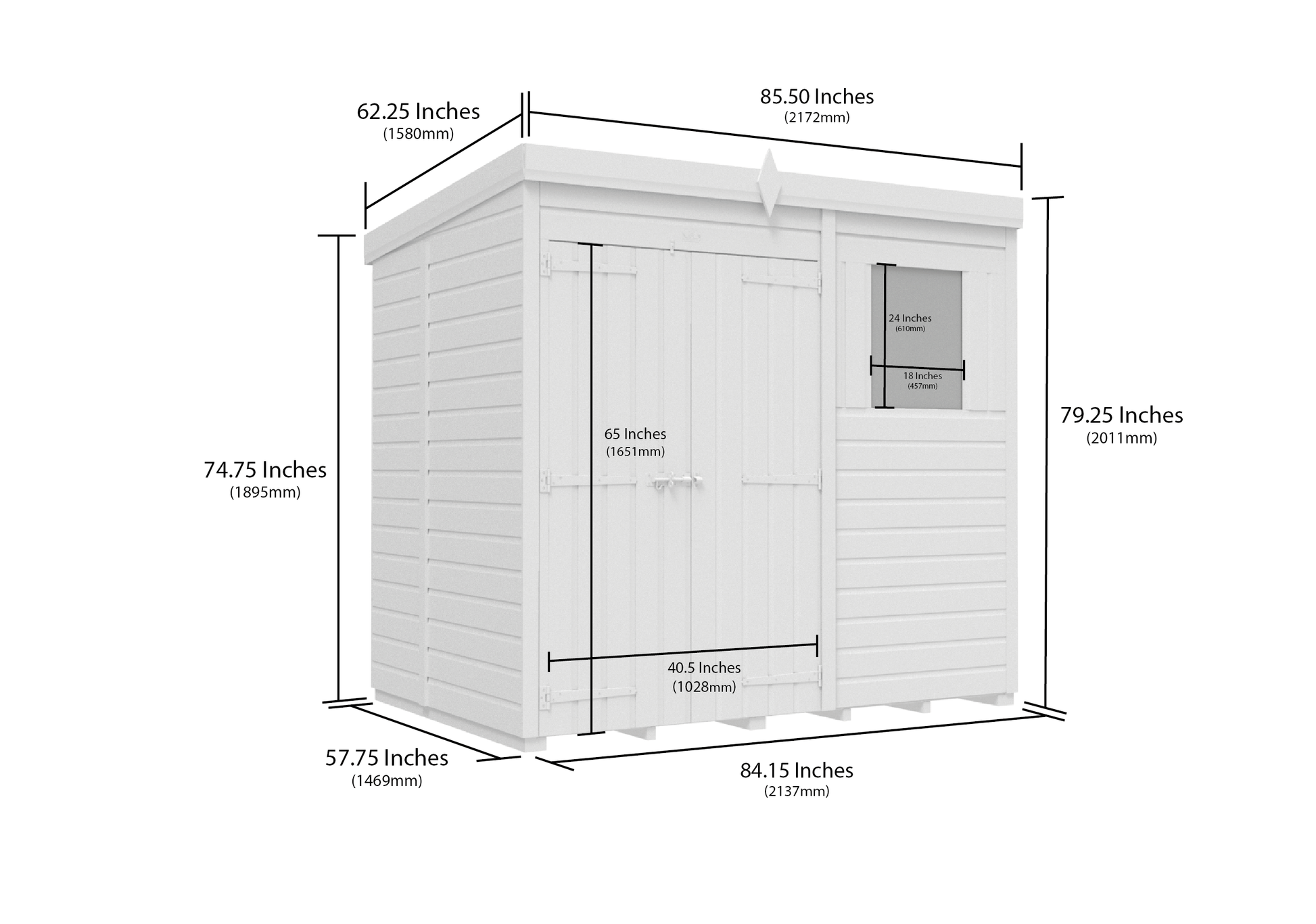 7 x 5 Pent Shed (Double Door, With Windows) - view 2