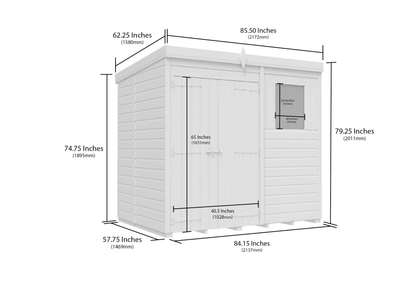 7 x 5 Pent Shed (Double Door, With Windows) - view 2