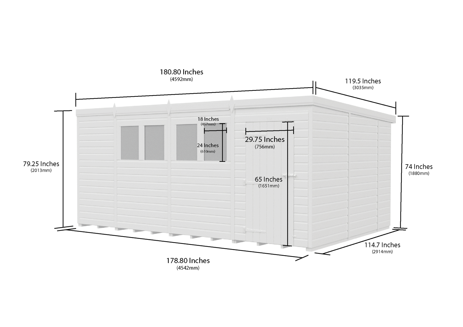 15 x 10 Pent Shed (Single Door, With Windows) - view 3