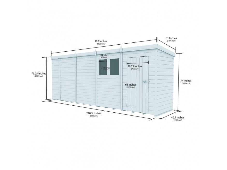19 x 4 Pent Shed (Single Door, No Windows) - view 3