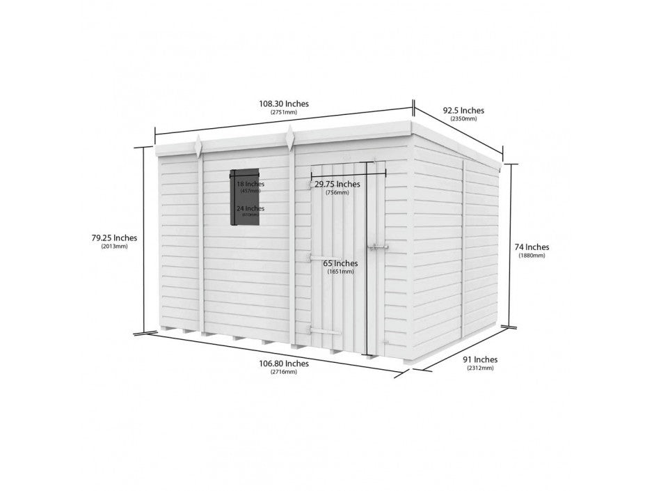 9 x 8 Pent Shed (Double Door, No Windows) - view 3