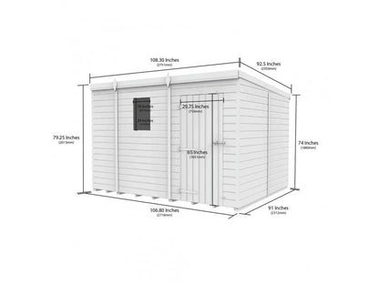 9 x 8 Pent Shed (Double Door, No Windows) - view 3