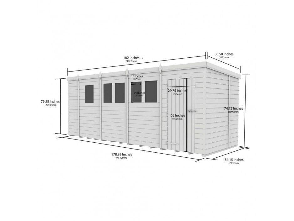 17 x 7 Pent Shed (Single Door, No Windows) - view 5