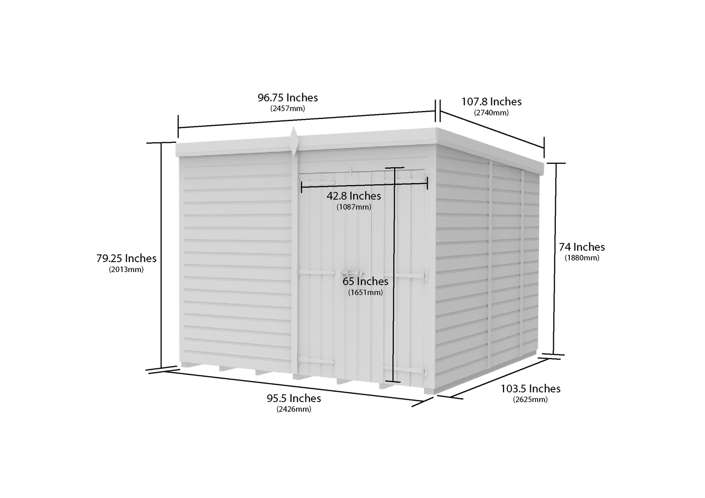 8 x 9 Pent Shed (Double Door, No Windows) - view 6