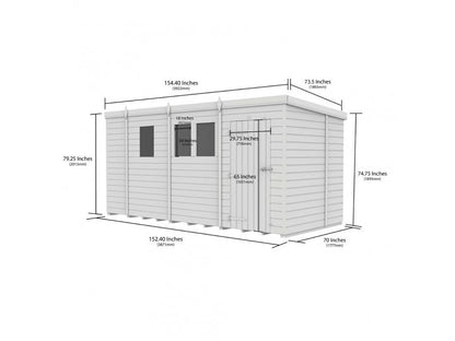 13 x 6 Pent Shed (Double Door, No Windows) - view 3