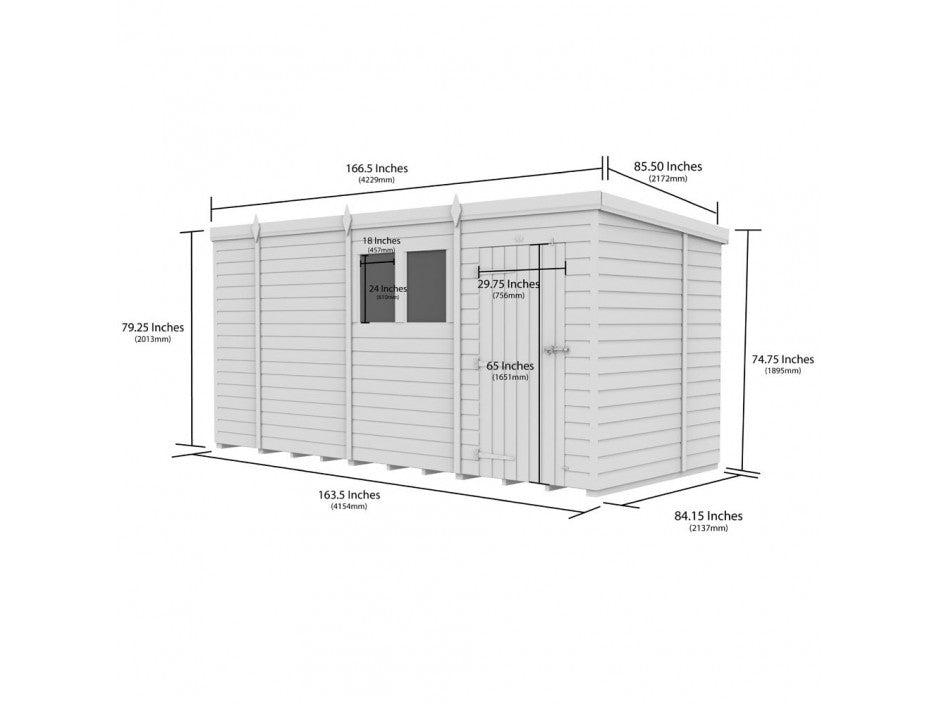 14 x 7 Pent Shed (Single Door, No Windows) - view 6