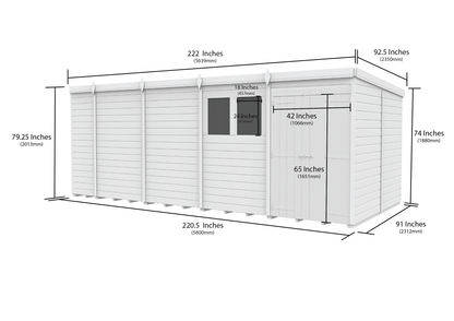 19 x 8 Pent Shed (Double Door, With Windows) - view 3