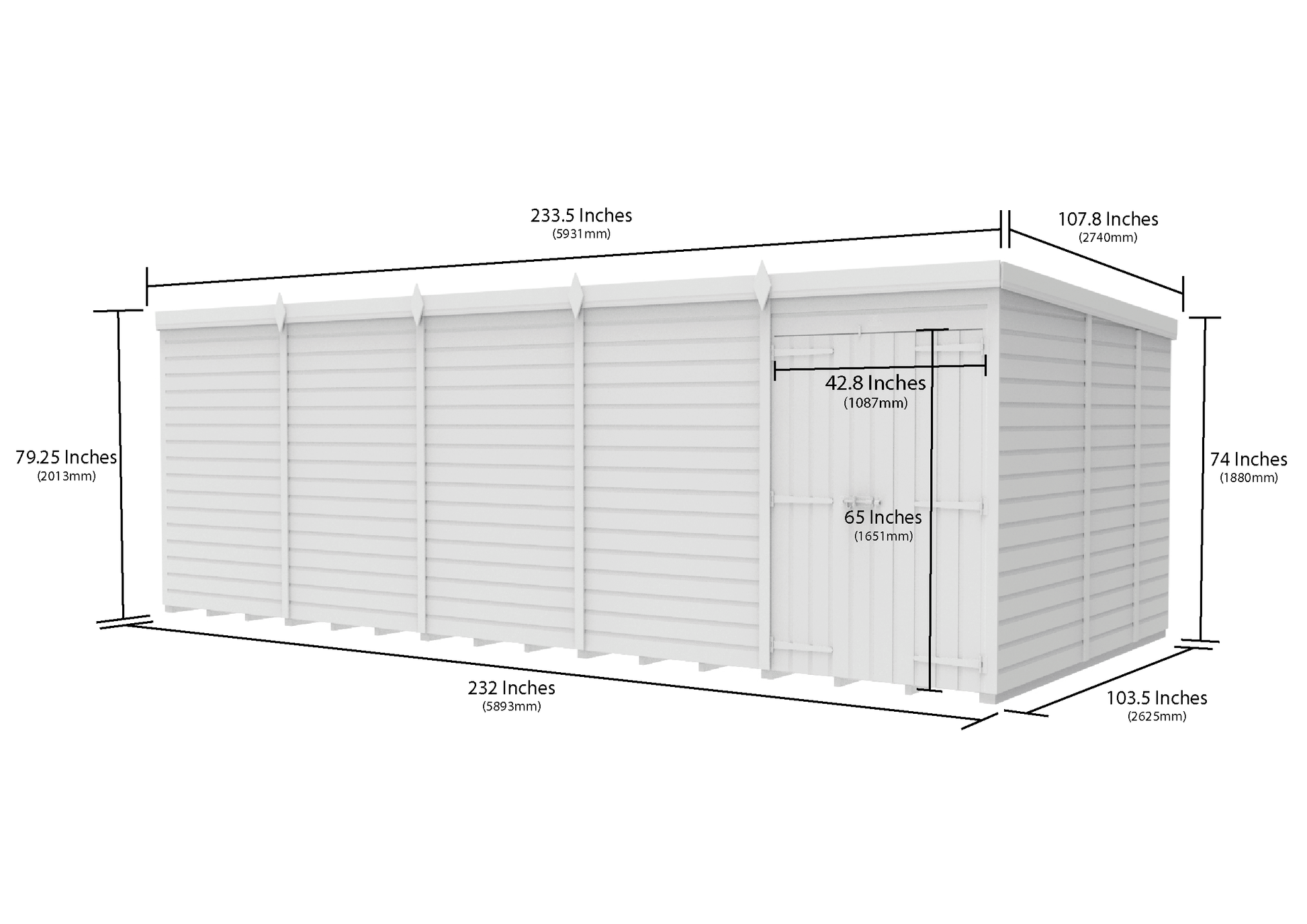 20 x 9 Pent Shed (Double Door, No Windows) - view 6